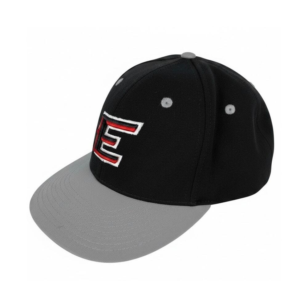 Letter E Monogramed Hat Cap By PULSE FLEXFIT Black Red Gray Size S/M PTS 20